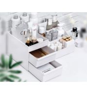 Cosmetic Organizer Tiered Stand Drawer - Acrylic Transparent Makeup Brush Jewelry Holder, Stackable Bathroom Vanity Storage Box, Anti-Dust Lid Travel Friendly UAE Beauty Essential Premium Design 